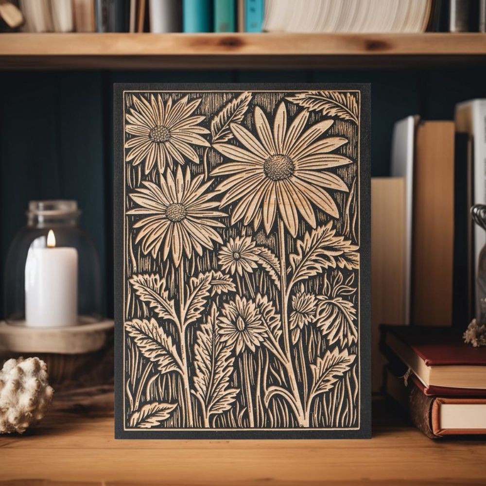 Cute Block Print Floral Wall Art, Rustic Flora Illustration Print, Farmhouse Home Decor Gift