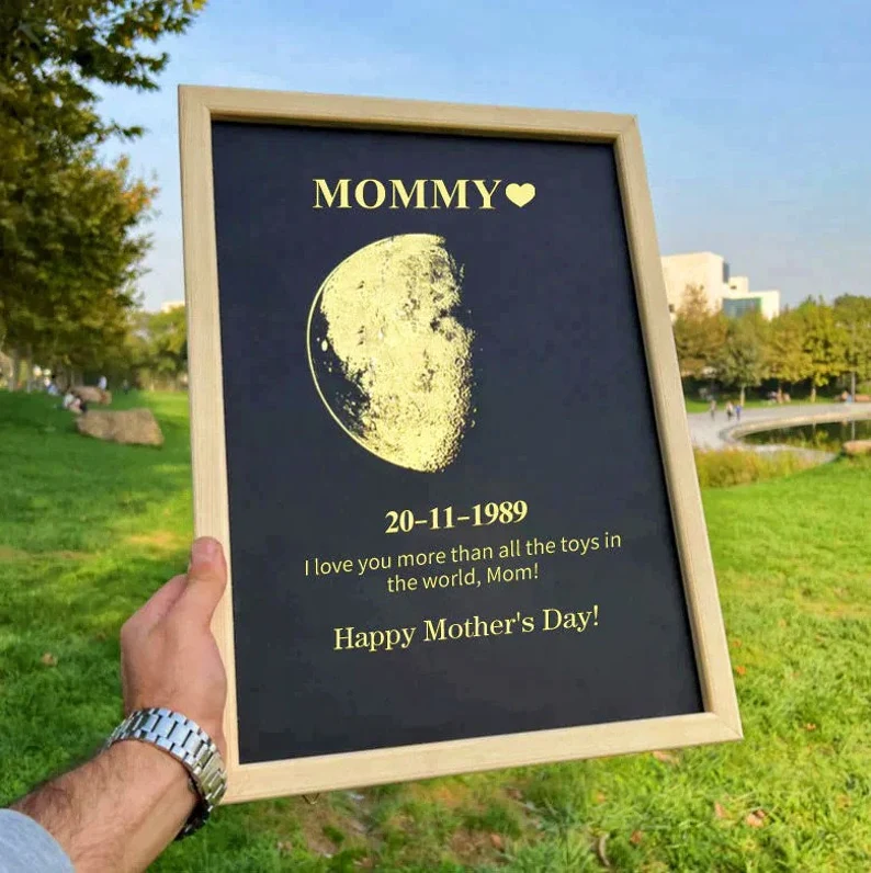 Custom Moon Phase Wood Photo Sign For Mother's Day Gift.