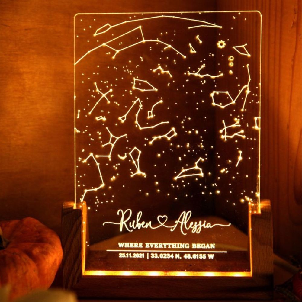 Personalized Gift Star Map on Night Light - Gift for Boyfriend / Girlfriend - Stars Chart Gift for Couples