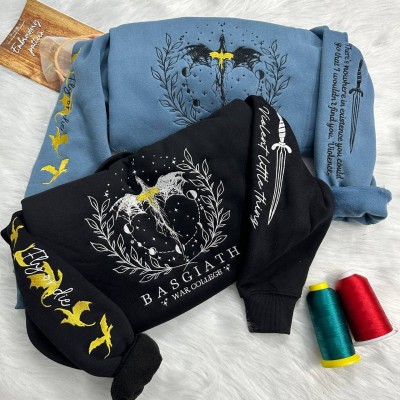 Fourth Wing Embroider Sweatshirt, Custom Basgiath War College,Gift for Readers.