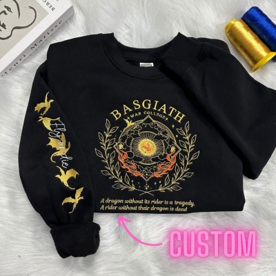 Fourth Wing Embroider Sweatshirt, Custom Basgiath War College,Gift for Readers.