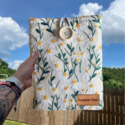 Embroidery Daisy Book Sleeve, Padded Book Cover,bookish gifts.