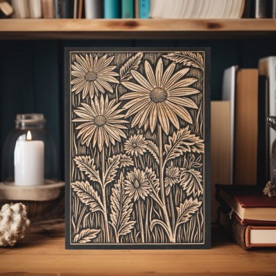 Cute Block Print Floral Wall Art, Rustic Flora Illustration Print, Farmhouse Home Decor Gift