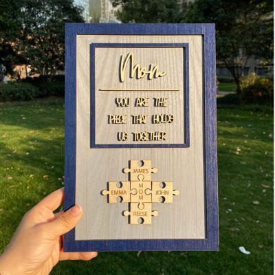 Personalized Mother's Day Wood Puzzle Sign, You are the Piece that Holds us Together, Family Gift for Mom